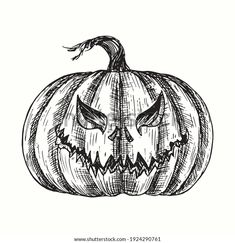 a hand drawn halloween pumpkin with scary eyes