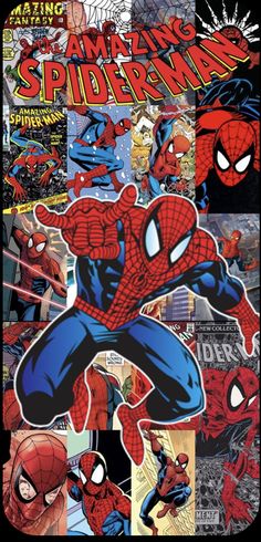 the amazing spider - man comic book cover with many different pictures and words on it