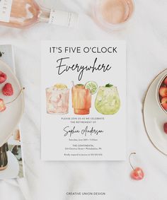 the cover of its five o'clock everyone cookbook next to two plates of fruit