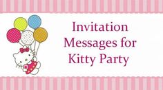 a hello kitty party banner with balloons and a cat holding a bunch of balls in it