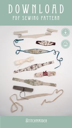 the sewing pattern is shown with several different types of clothes pins and ties on them