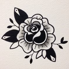 a black and white drawing of a flower