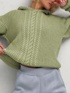 ⚡Buy 2024 Solid Color Hooded Cable Knit Sweater Green L under $44.00 in Sweaters at AnotherChill.com Online. Style: Casual/Street/Vintage/Sweet/Preppy. Fabric Content: Polyester. Fit Type: Loose Fit. Neckline: Hooded. Sleeve Length: Long Sleeve. Versatile Style: Embrace the cozy vibes with this hoodie-crafted sweater. Its casual, vintage, sweet, and preppy style allows endless outfit possibilities.. Comfortable Fabric: Crafted from durable polyester, this sweater offers unrivaled comfort and war Preppy Fabric, Stitch Sweatshirt, Outfit Comfortable, Solid Color Sweater, Knit Hoodie, Cable Knit Sweater, Knit Fashion, Green Sweater, Sweater Black