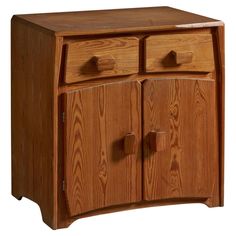 a wooden cabinet with three doors and two drawers