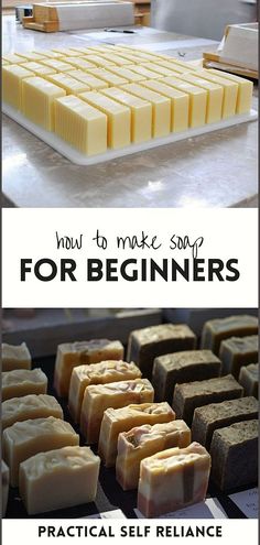 some soap bars are sitting on top of each other with the words how to make soap for beginners