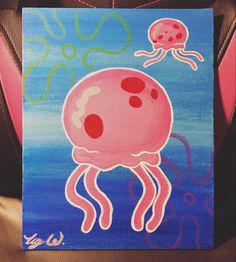 an acrylic painting of a pink jellyfish