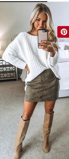 Skirts And Boots Fall, November Dress Outfits, Skirt With Tall Boots Outfit, Sneakers Date Night Outfit, Fall Outfit White Skirt, Gno Outfit Fall Night, Skirt And Boots Outfit Winter, Skirt And Sweater Outfit Winter, Thanksgiving Skirt Outfit