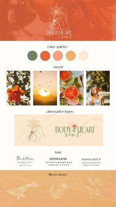 the body and heart website is shown in oranges, pinks, yellows and green