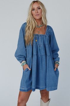 This Dusk Blue Denim Mini Dress features a square neckline and loose fit for a comfortable yet stylish look. With convenient side pockets, it provides added functionality. Made of high-quality denim, this dress is both durable and fashionable. Perfect for any occasion. Size Chart (INCH) Sizes US Sizes Euro Sizes UK Sizes Bust Hem_Width Sleeve_Length Length Relax Relax Relax Back S 4-6 34-36 8-10 43.3 64.6 27.2 25.2 M 8-10 38-40 12-14 45.7 66.9 27.6 26.0 L 12-14 42-44 16-18 48.0 69.3 28.0 26.8 XL 16-18 46-48 20-22 51.2 72.4 28.5 27.6 Elasticity None Size Chart (CM) Sizes US Sizes Euro Sizes UK Sizes Bust Hem_Width Sleeve_Length Length Relax Relax Relax Back S 4-6 34-36 8-10 110 164 69 64 M 8-10 38-40 12-14 116 170 70 66 L 12-14 42-44 16-18 122 176 71 68 XL 16-18 46-48 20-22 130 184 72.5 70 Loose Fit Denim, Dusk Blue, Neck Accessories, Denim Material, Denim Mini Dress, Blue Square, Denim Mini, Pocket Dress, Tiered Dress