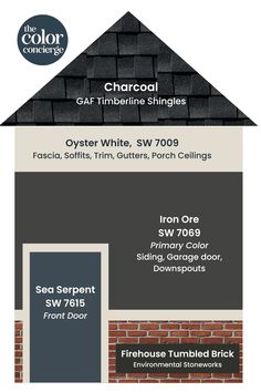 an advertisement for a roofing company with the words charcoal white, sw709 and iron