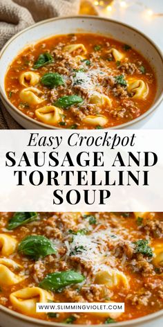 Try this Crockpot sausage and tortellini soup for a creamy, savory dinner that’s easy to make! With Italian sausage and tender tortellini, it’s a meal that feels indulgent yet simple. Perfect for a cozy night in! Sausage Kale Tortellini Soup Crockpot, Rustic Tortellini Soup Italian Sausages, 2 Person Crockpot Meals Healthy, Personal Crockpot Recipes One, Small Portion Crockpot Meals, Easy Slow Cooker Soups Simple, Sausage Spinach Tortellini Soup Crockpot, Slow Cooker Tortellini & Sausage Soup (super Creamy & Delish!), Crockpot Sausage Tortellini Soup Recipes