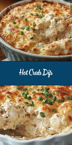 two images showing different types of crab dip