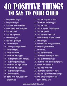 a purple poster with the words 40 positive things to say to your child