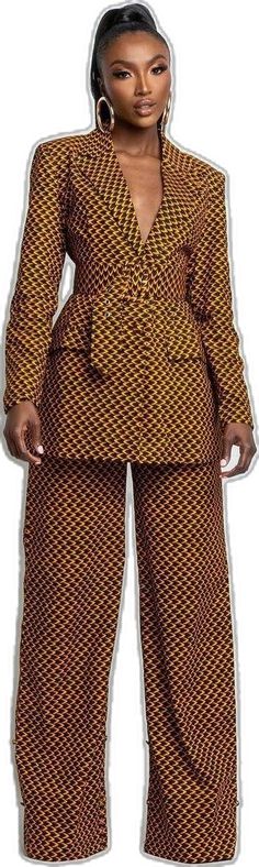 Fitted Matching Set For Workwear, Tailored Two-piece Sets, Fall Office Wear Sets, Brown Sets For Workwear, Two-piece Set For Workwear, Fall Workwear Matching Set, African Pants Suit, Pant Suit For Women, Ankara Suit