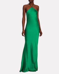 Shop Justine Open-Back Charmeuse Maxi Dress from Retrofête in green. Hoco Maxi Dress, Long Green Prom Dress, Green Prom Dress Long, Green Silk Dress, Earrings Fabric, Green Silk Dresses, Green Maxi Dress, Dress Open Back, Prom Designs