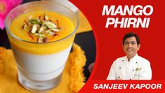 an advertisement for mango phrini with a photo of a man in the background