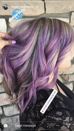 Balayage With Purple Highlights, Grey Purple Blonde Hair, Purple With Blonde Highlights, Purple Balayage Blonde, Dark Purple Hair With Blonde, Plum Hair With Blonde Highlights, Purple Lowlights In Blonde Hair, Highlights With Purple, Purple And Blonde Highlights