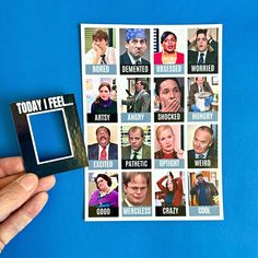 a person holding up a small card with pictures of people on it and the words today free