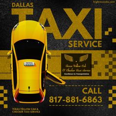 a yellow taxi cab with the words taxi service written on it's back side