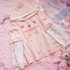 Strawberry Embroidery Flounce Lace up Hoodie Sweatshirt Kawaii Pink Sweatshirt, Kawaii Sweatshirts & Hoodies, Cheap Kawaii Spring Sweatshirt, Kawaii Hoodies Pink, Pastel Pink Hoodies, Kawaii Clothes Sweatshirts & Hoodies, Pink Cow Hoodie, Strawberry Aesthetic, Winter Tops For Women