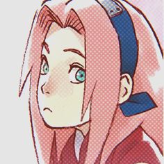 an anime character with pink hair and blue eyes