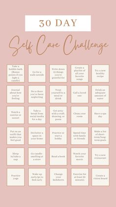 This downloadable and printable 30 day self care challenge worksheet is the perfect way to keep up with taking care of yourself! You can use this worksheet as bingo, go in order from day 1 to day 30, or choose randomly and cross them off as you go! 30 Day Self Care Challenge, Mental Health Challenge, 30 Day Self Care, Self Care Challenge, Get My Life Together, Self Confidence Tips, Confidence Tips