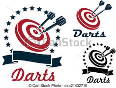 darts and stars with ribbon on white background - sports / activity conceptuales objects clip art