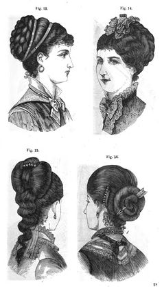 Victorian Hairstyles 1840s, 1850s ,1860s ,1870s ,1880s ,1890s 1850s Hairstyles, 1870s Hairstyles, 1860s Hairstyles, Loose Chignon, Hair Parts, Updo With Headband