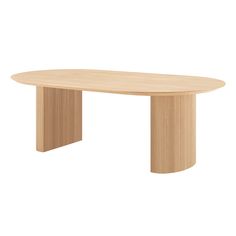 an oval wooden table on a white background