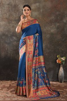 Shop stunning blue Kani silk saree online in USA. Keep your ethnic wardrobe up to date with latest designer sarees, pure silk sarees, handwoven saris, tussar silk sarees, Kani sarees, Pashmina sarees, embroidered sarees from Pure Elegance Indian saree store in USA.-full view Festive Blue Tussar Silk Pre-draped Saree, Bollywood Style Blue Pre-draped Saree With Resham Embroidery, Blue Silk Pre-draped Saree In Traditional Style, Traditional Blue Pre-draped Saree With Resham Embroidery, Traditional Blue Pre-draped Saree With Dupatta, Blue Katan Silk Pre-draped Saree With Zari Work, Blue Tussar Silk Pre-draped Saree With Dupatta, Festive Blue Art Silk Pre-draped Saree, Blue Paithani Silk Pre-draped Saree With Traditional Drape