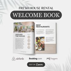 the fresh house rental welcome book is open and ready to be used as an advertisement