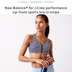 New Balance For J. Crew Medium Impact Sports Bra With Front Zip. Navy And White Striped. Features Nb Dry Fabric That Wicks Away Sweat Fast. Brand New With Tags. Nylon/Poly/Lycra. Machine Wash. Size Xs. Sold Out At J. Crew Stores And Online! Zipper Sports Bra, Front Zip Sports Bra, Italian Leather Shoes, Sports Activewear, J Crew Men, New Balance Women, Girl Running, Womens Activewear, Sports Women