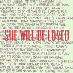 the words she will be loved written in red ink