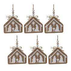 wooden christmas ornament set of six with nativity scene