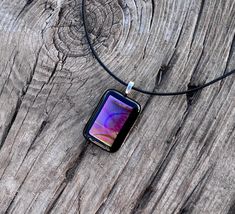 Fused Glass Pendant Necklace - Pink Purple Gold Dichroic Glass - One of a Kind Glass Jewelry - Artisan Glass Necklace - Handmade Gift Fused Glass Pendant Necklace, Fusing Glas, Handmade Gift Tags, Fused Glass Pendant, Leather Corded Necklace, Fused Glass Jewelry, Glass Pendant Necklace, Original Jewelry, Dichroic Glass