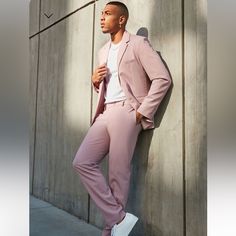 Size S/M Men’s Suit Jacket Pants Size Men’s 32 But Runs A Little Bigger. Brand New With Tags. Never Worn. Got Way Too Big Of A Size On Accident. Light Pink Suit, Floral Attire, Satin Suit, Tall Height, Satin Joggers, Monochromatic Outfit, Denim Suit, Pink Suit, Slim Trousers