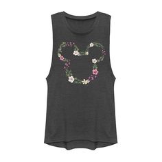 Juniors' Disney Mickey And Friends Mickey Floral Outline Muscle Graphic Tank Top Disney Crewneck, Mickey Mouse Silhouette, Outfit Pieces, Floral Logo, Muscle Tank Tops, Mickey Mouse And Friends, Muscle Tee, Mickey And Friends, Muscle Tees