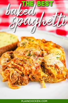 the best baked spaghetti recipe on a white plate