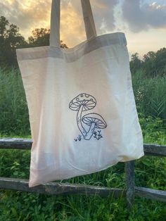 Mushroom Tote Bag, Embroidered Tote Bag, Embroidered Tote, Embroidery Bags