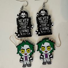 Never Trust The Living And Beetlejuice Dangle Earrings Set Questions? Leave A Comment Below! Never Trust The Living, Never Trust, Beetlejuice, Earrings Set, Leave A Comment, Earring Set, Dangle Earrings, Jewelry Earrings, Black White