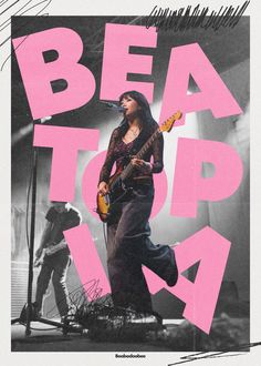 an advertisement for the band's upcoming album, bea top la - is shown in pink and black