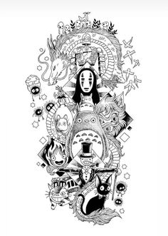 Studio Ghibli, Tattoo Studio, Tattoo Design, Black And White, White, Black, Design