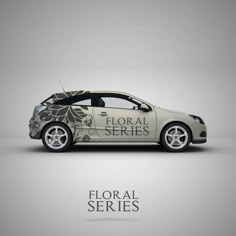 a car with floral designs painted on it's side and the words floral series