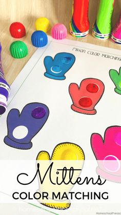 the mittens color matching activity for kids with crayon markers and colored paper