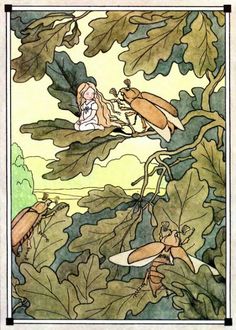 an image of a fairy on a tree branch with leaves and other things in the background