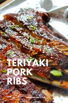 teriyaki pork ribs with text overlay that reads teriyaki pork ribs