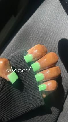 All Green Nails, Short Nail Inspo Solid Color, Short Colored Nails, Lime Green Nails Short, Green Nails Black Women, Green Nail Acrylic, Short Green Nail Designs, Like Green Nails, Nails Acrylic Colors