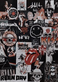 the rolling stones stickers are all over this wall