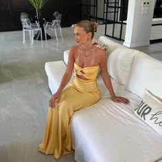 Brand New With Tags, Xs, Gold Sun Yellow Formal Dress, Hoco Inspo, Prom Dress Ideas, Silk Yellow Dress, Silk Prom Dress, Cute Formal Dresses, Chic Evening Dress, Ball Ideas, Gown Gold