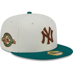 Let everyone know who you rep on New York Yankees game days in fashion-forward style with this New Era Cooperstown Collection Camp 59FIFTY fitted hat. It offers a trendy high crown and a flat bill for a more street-ready and edgy look. The vibrant New York Yankees graphics on the front and commemorative side patch ensure your fandom is highlighted loud and proud. Embroidered graphics with raised details Structured fit Imported Six panels with eyelets High Crown Embroidered fabric applique Materi Yankees Game, Yankees Cap, Yankees Logo, Vinyl Bag, Green Cap, Batting Gloves, Jersey Pants, Ny Yankees, Green Hats